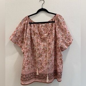 Faherty Florence boho top organic cotton tassel blouse size xl